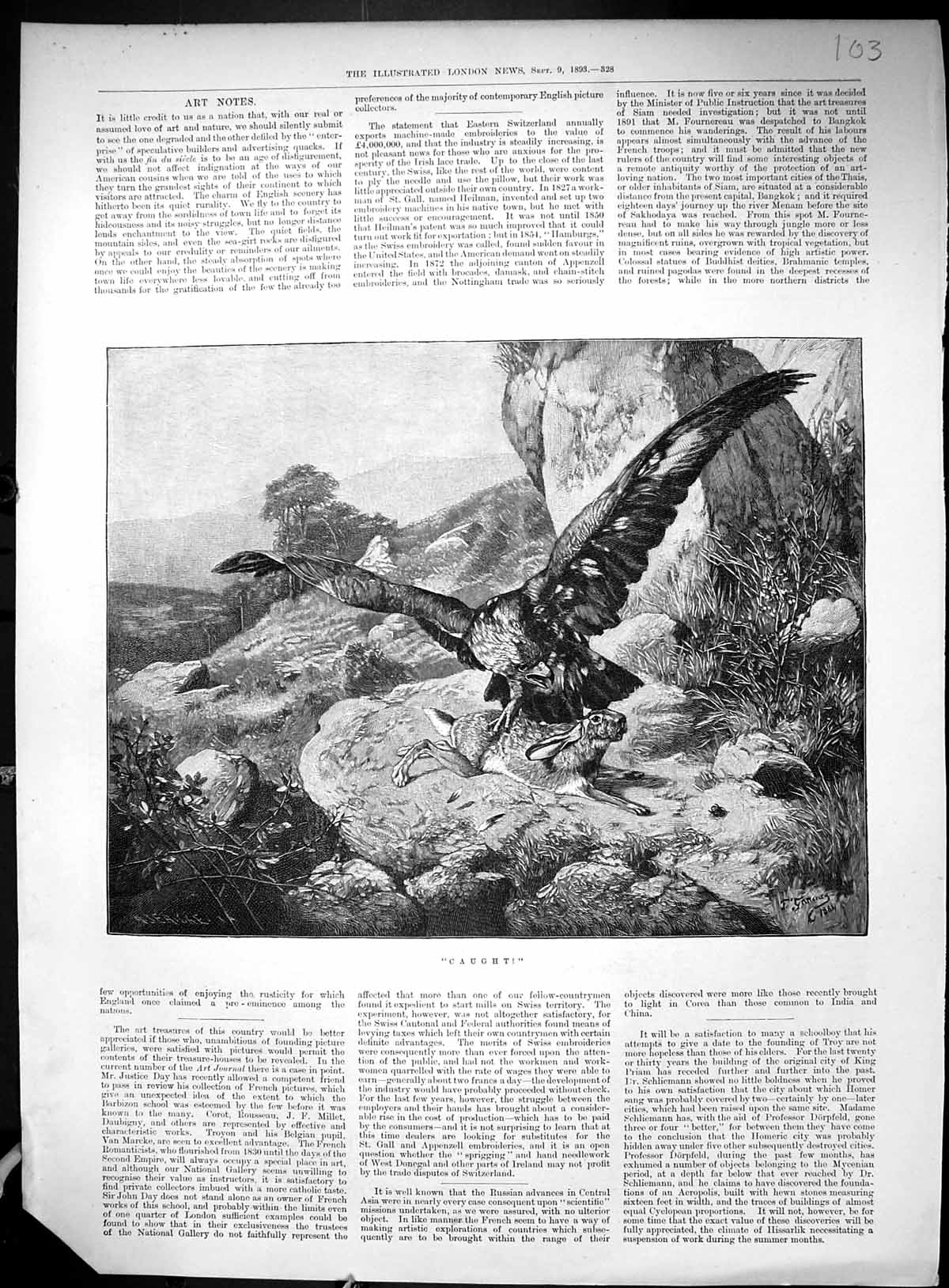 Old Print 1893 Bird Prey Hare Hunting Morocco Fez Servant Gateway Fondak 19th