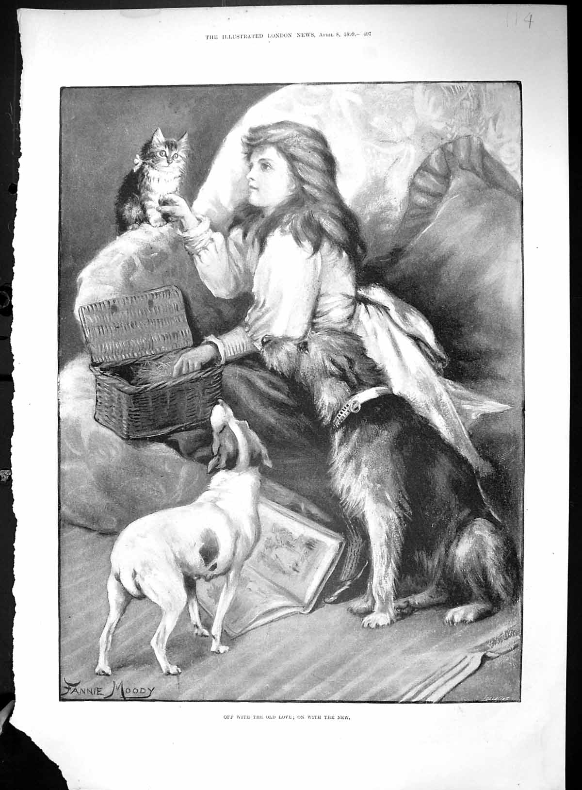 Old Young Girl Pets Dogs Kitten Cat Winchester Cathedral 1899 StatueVictorian