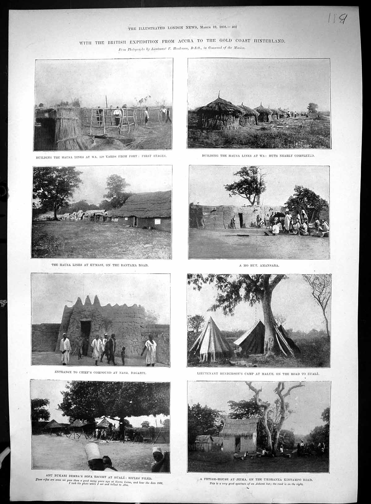 Old Print 1898 British Expedition Accra GCoast Hinterland Henderson Pet 19th