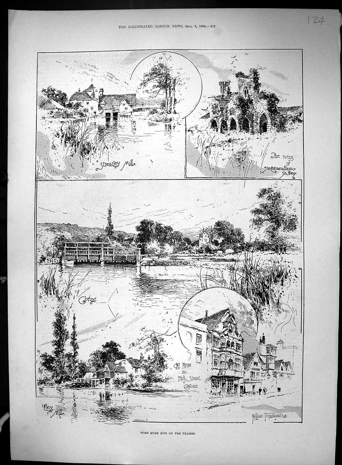 Old 1894 Ruins Medimenhams Abbey Streatley Mill Houses Oxford Pig-Tai 19th