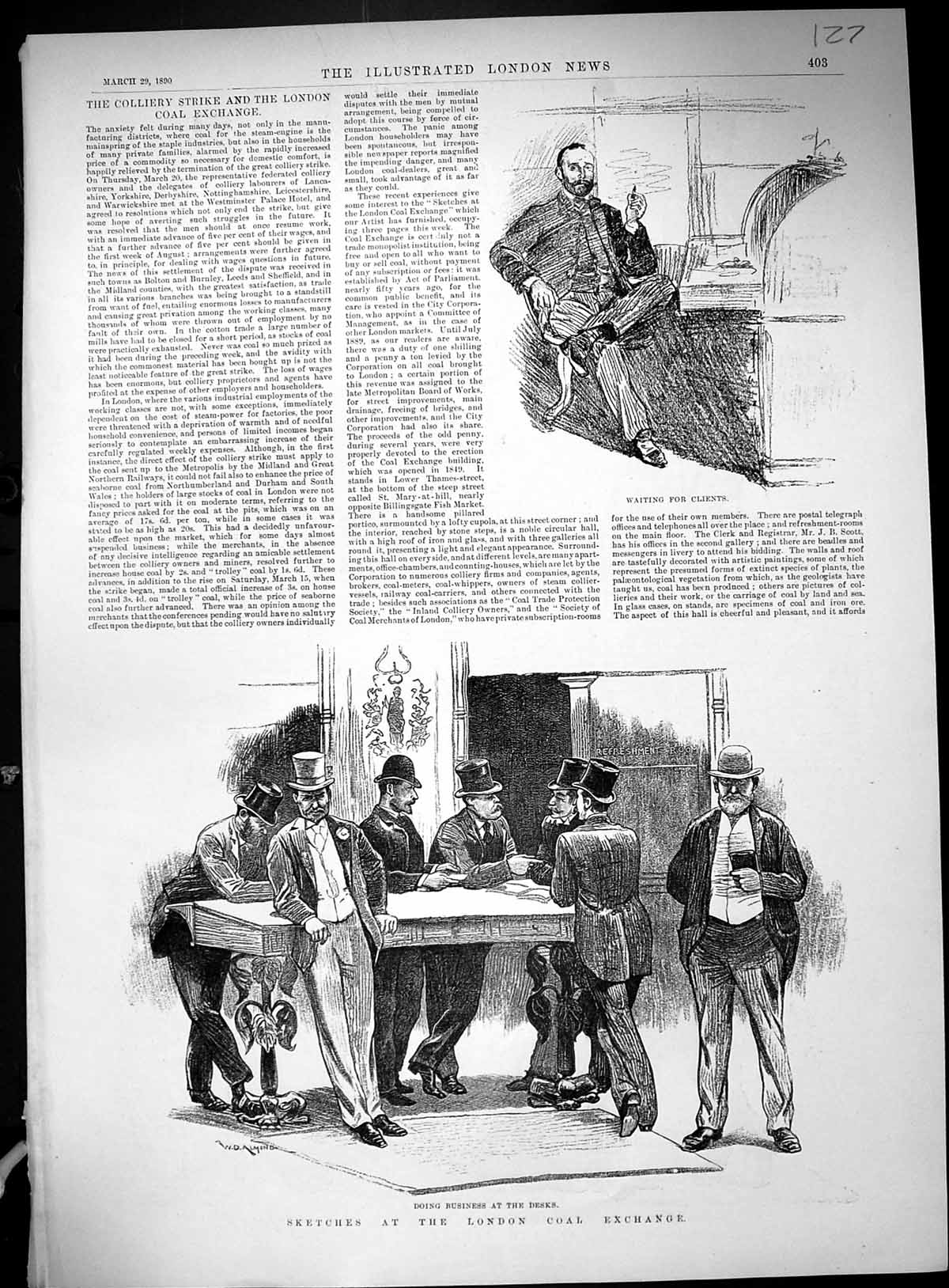 Old London Coal Exchange Colliery Strike Men Captain Waiting Clients