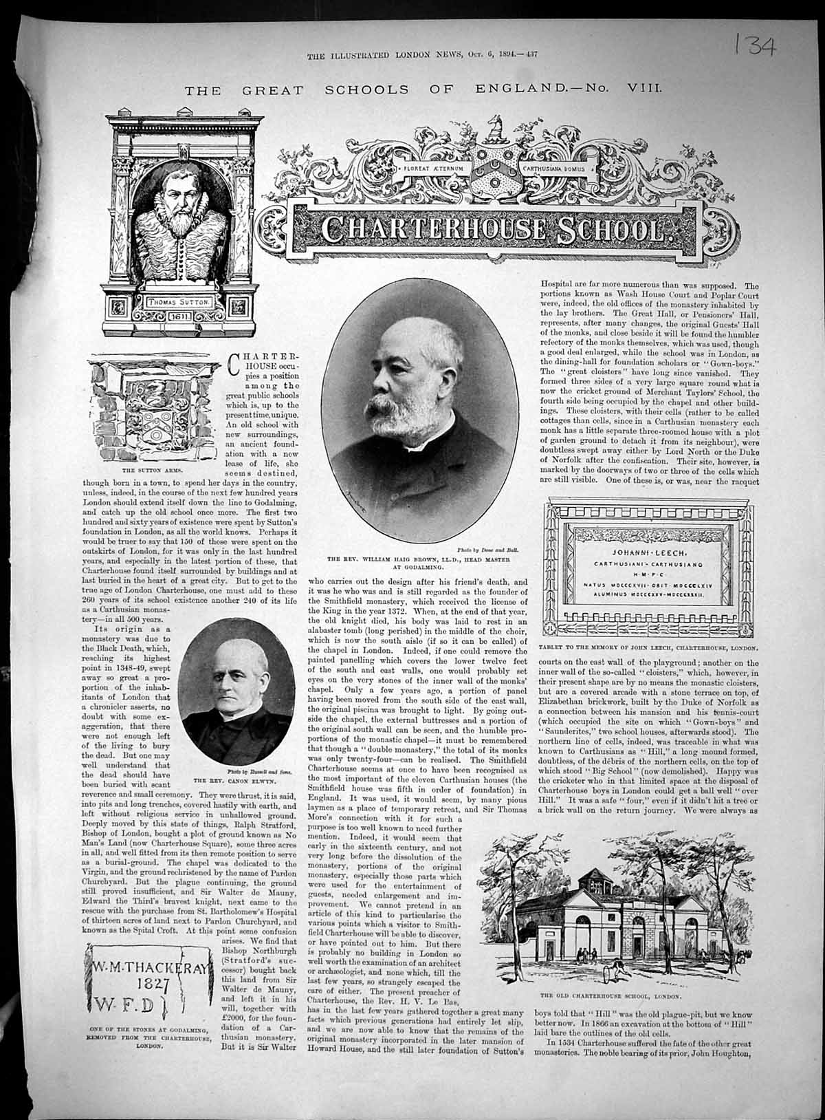 Old 1894 Chaterhouse School William Brown Godalming Canon Elwyn MonkVictorian
