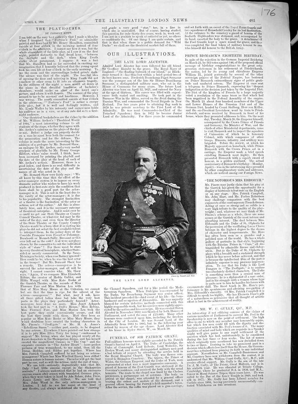 Old 1895 Portrait Lord Alcester University Boat Race Hammersmith Brid 19th
