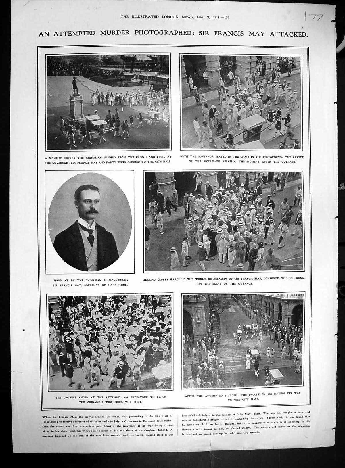 Old 1912 Attempted Murder Francis May Li Hon-Hung Sculling Barry Arns 20th