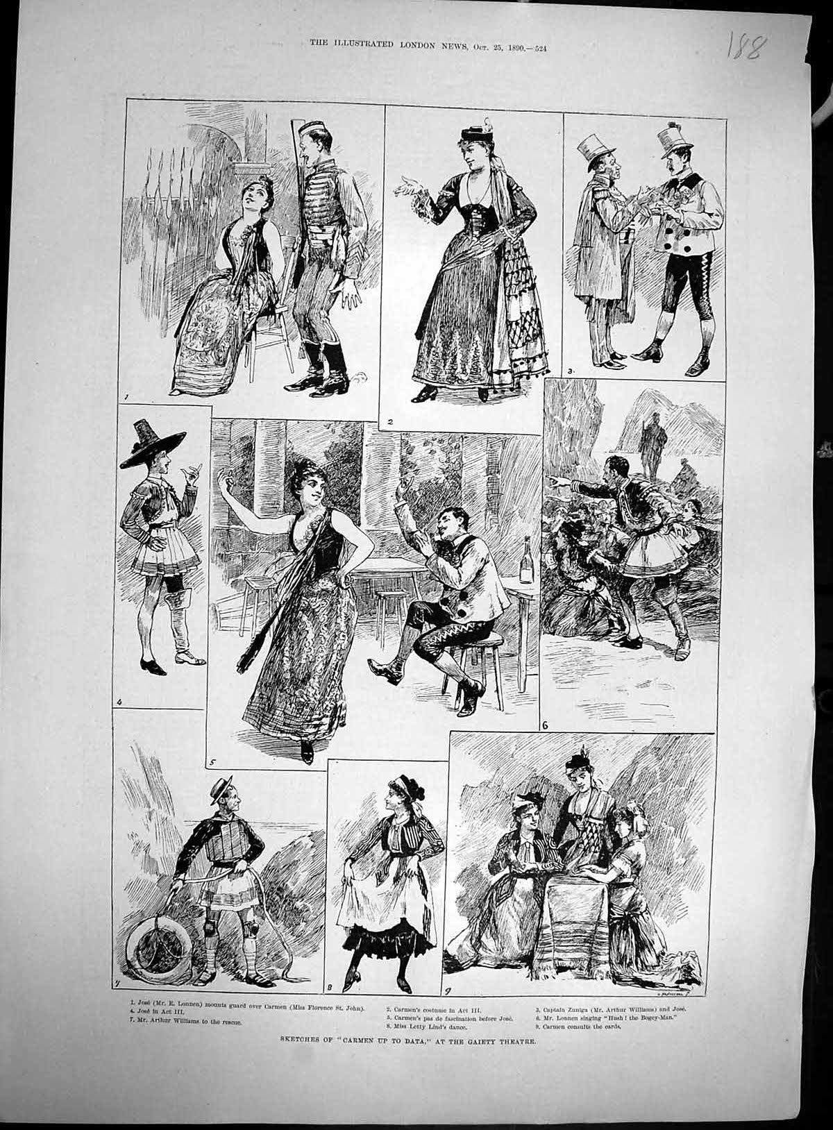 Old 1890 Sketches Carmen Data Gaiety Theatre Municipal Hall Newcastle 19th