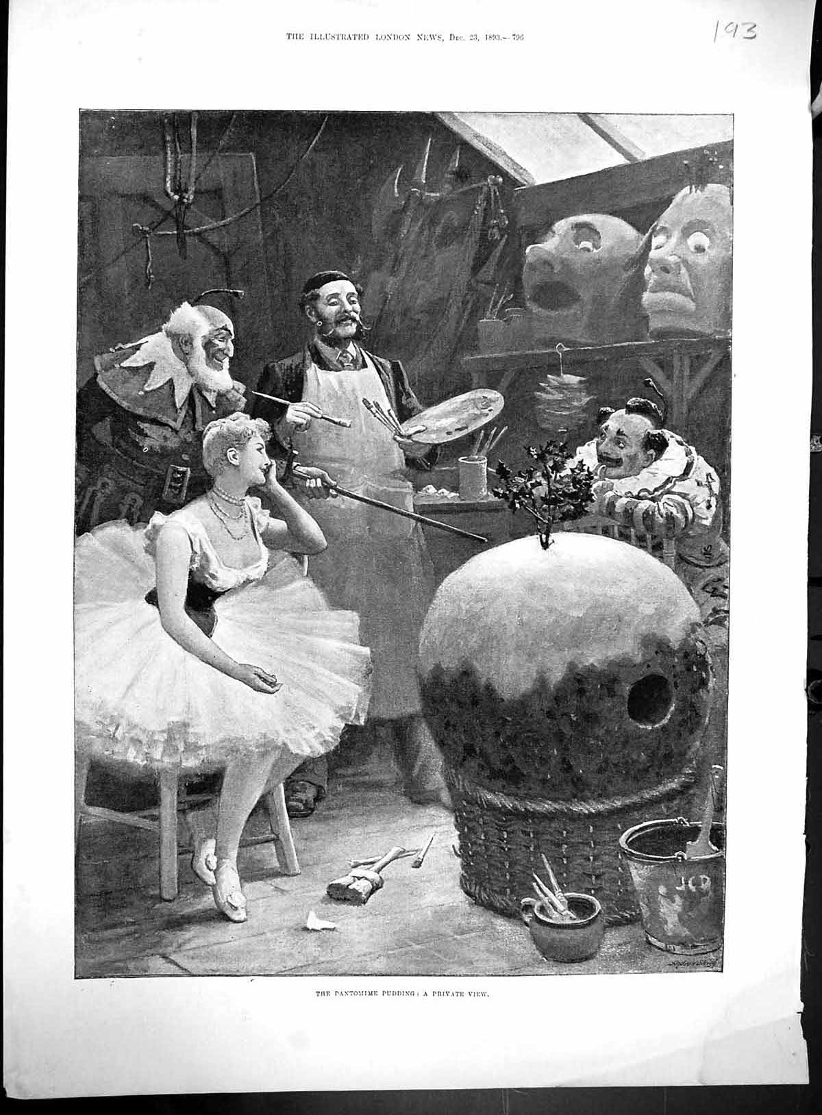 Old 1893 Pantomime Pudding Theatre Man Stocks Double Punishment Dog S 19th