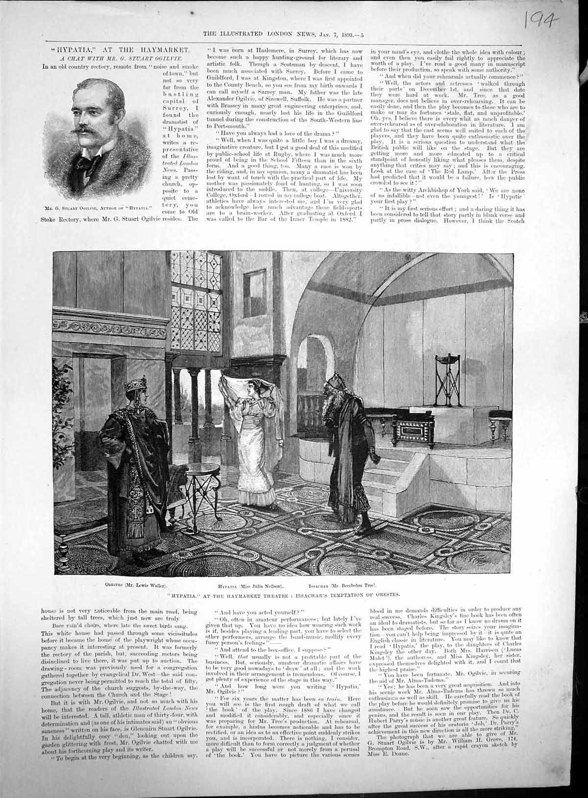 Old 1893 Stuart Ogilvie Hypatia Haymarket Theatre Neilson Tree Waller 19th