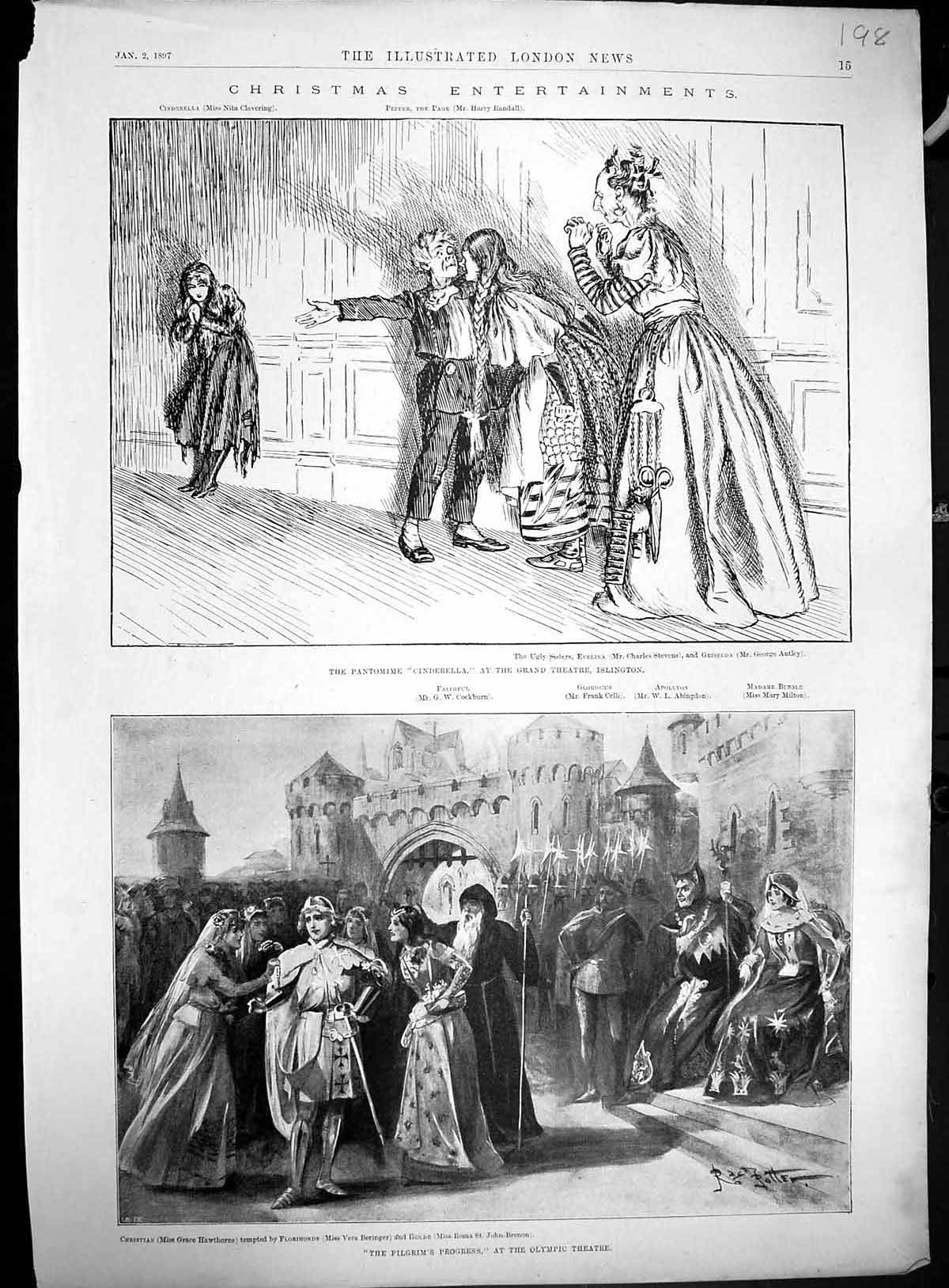Old 1897 Christmas Pantomime Theatre Cinderella Pilgrim'S Progress Yo 19th