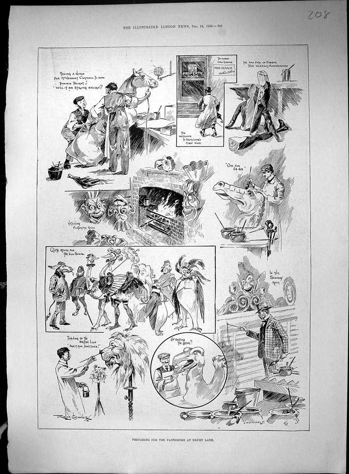 Old 1898 Pantomime Drury Lane Theatre Ladies Fashion Presentation Gen 19th