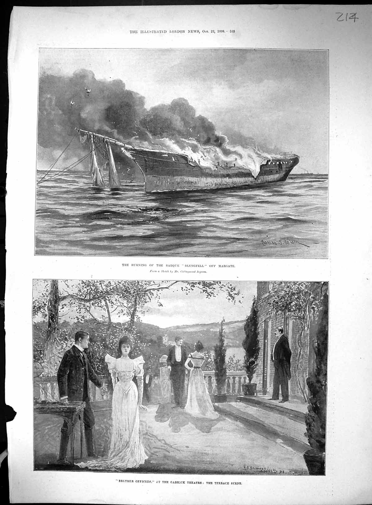 Old 1898 Fire Barque Blengfell Margate Garrick Theatre Train Crash Ra 19th