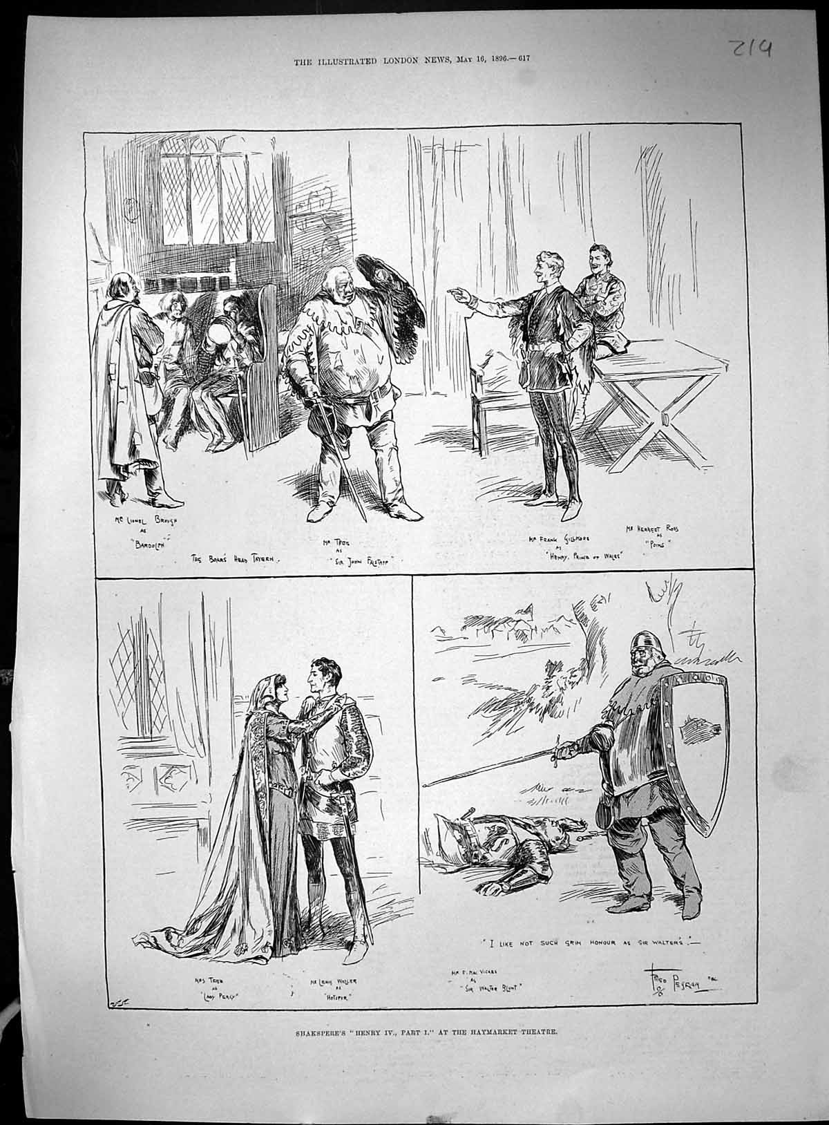 Old 1896 Shakspere Henry Iv Haymarket Theatre Tree Ross Gilmore Fitzr 19th