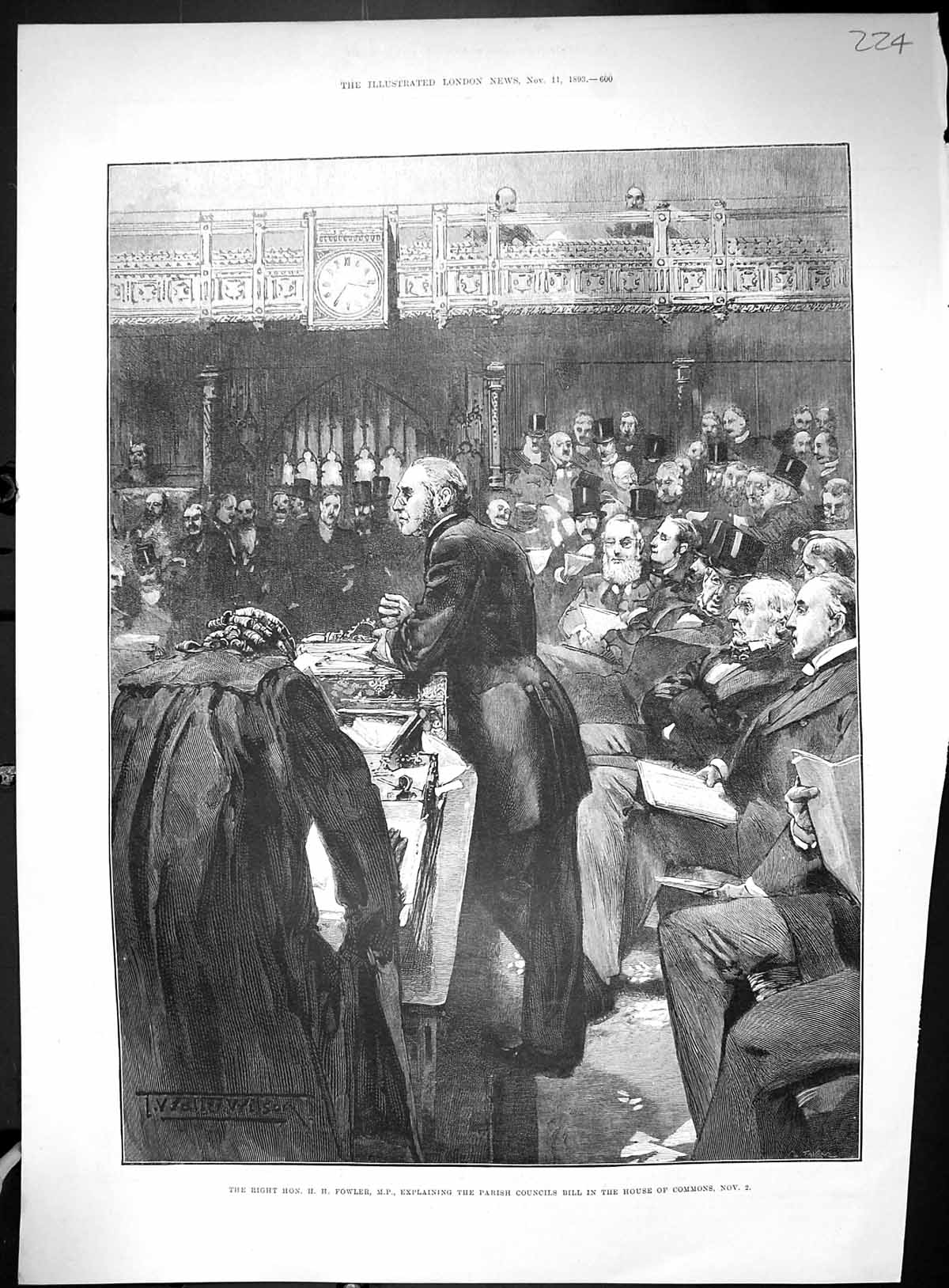 Old 1893 Fowler Parish Councils Bill House Commons Tirard Walpole Tee 19th