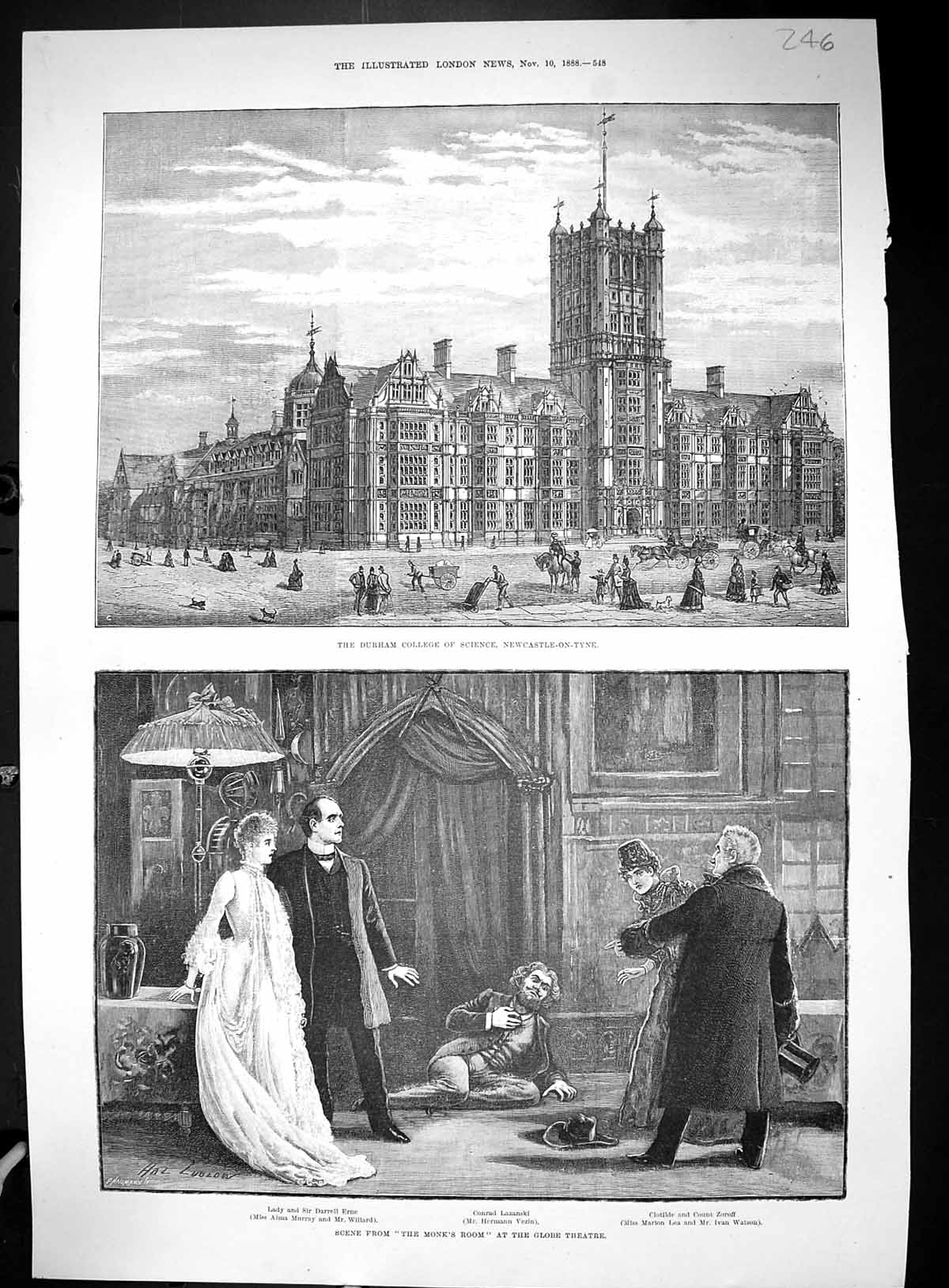 Old 1888 Durham College Science Newcastle-On-Tyne Globe Theatre Monk' 19th