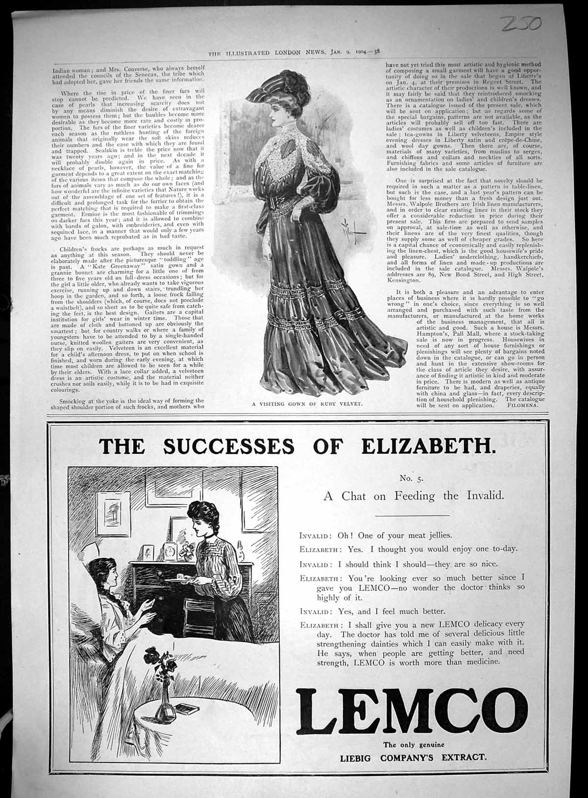Old 1904 Fashion Gown Ruby Velvet Advertisement Lemco Hudson'S Soap S 20th
