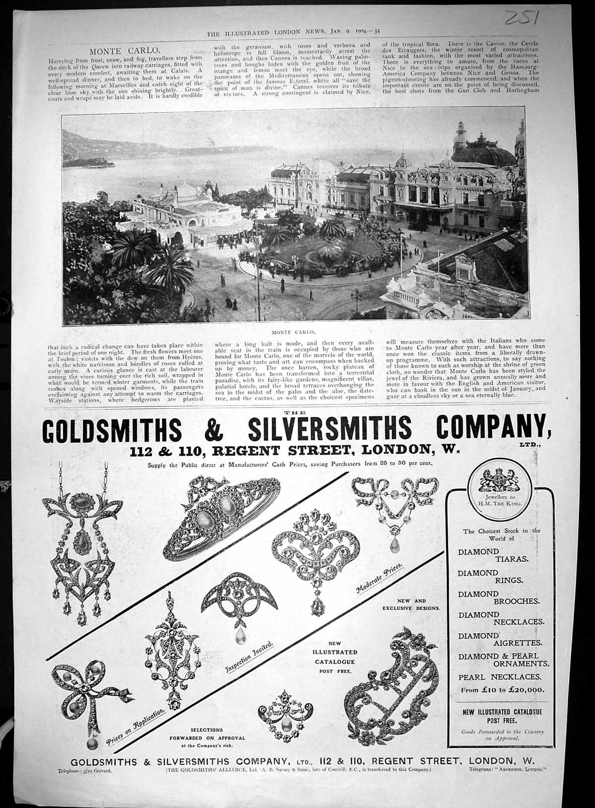 Old 1904 Monte Carlo Advertisement Gsmith Silversmith Swords Gates 20th