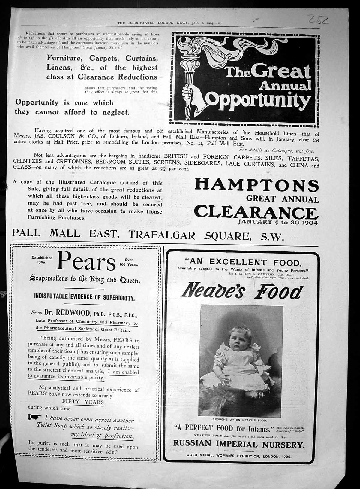Old 1904 Advertisement Hamptons Pears Soap Neave'S Food Electric Hans 20th