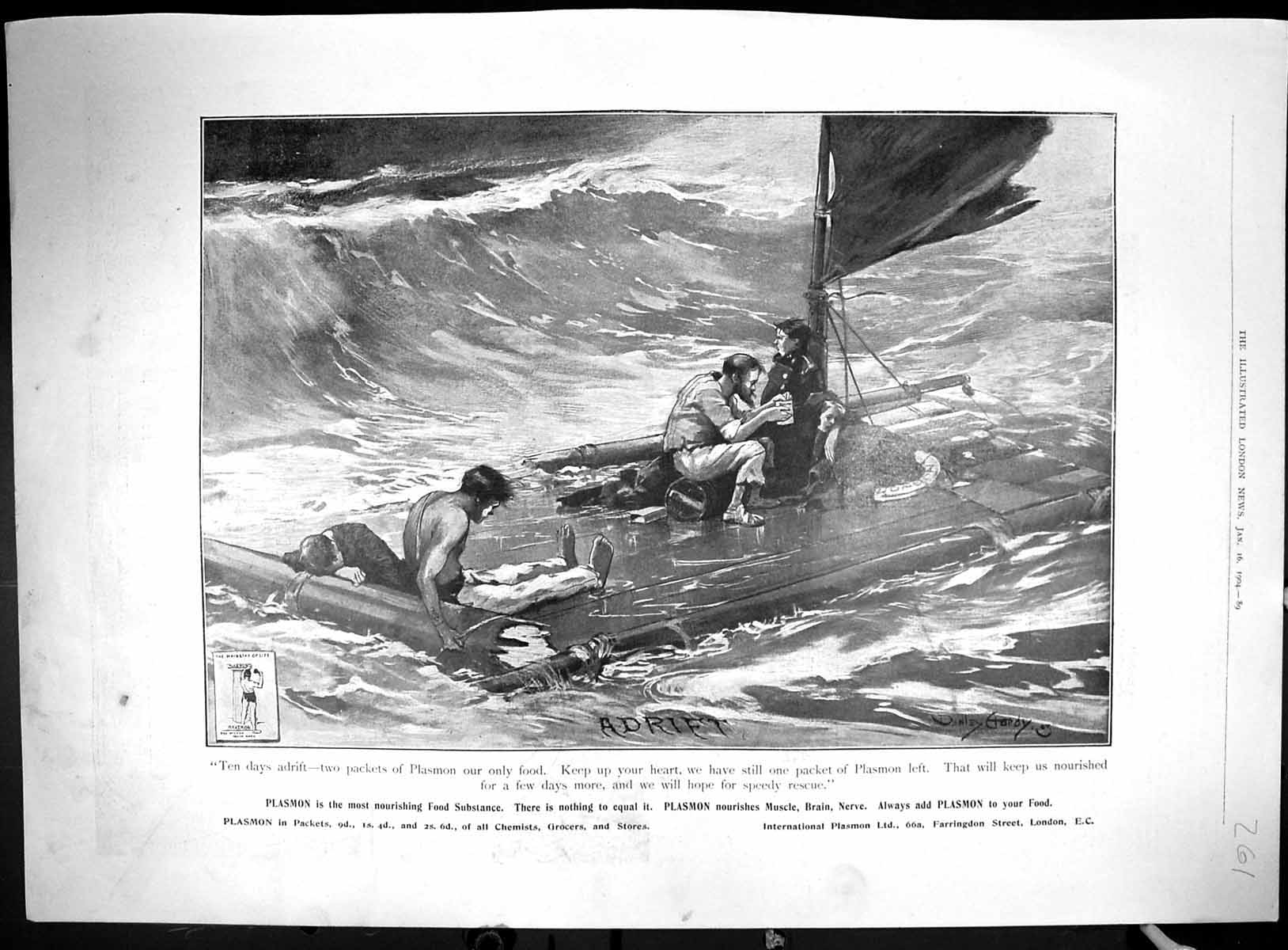 Old 1904 Advertisement Plasmon Food Substance Sea Boat Cadburys Fashi 20th