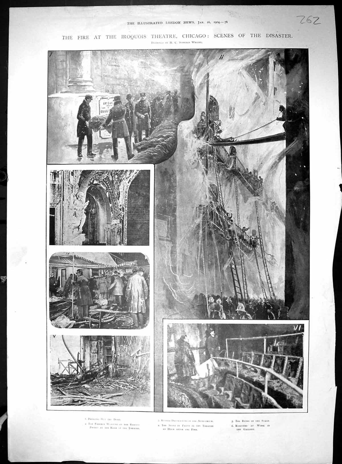 Old 1904 Fire Iroquois Theatre Chicago Firemen Rodin Sculptor Court W 20th