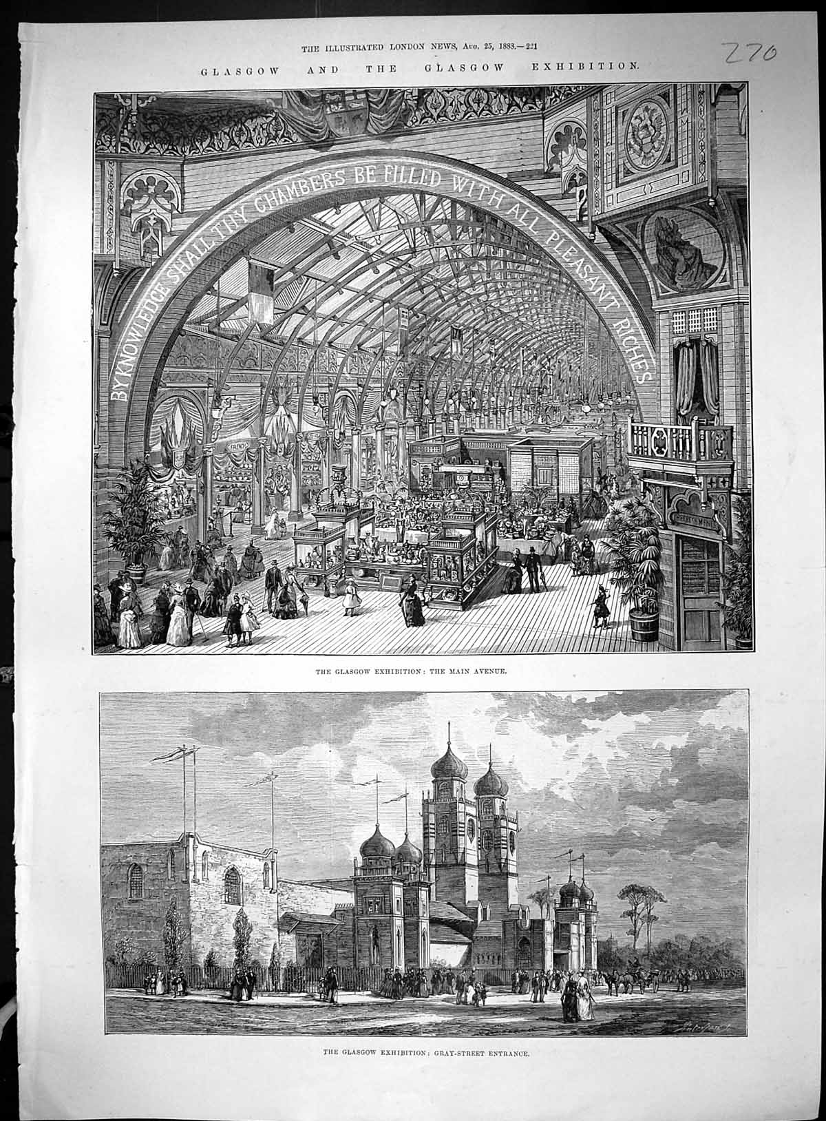 Old 1883 Glasgow Exhibition Main Avenue Gray Street Entrance River Cl 19th