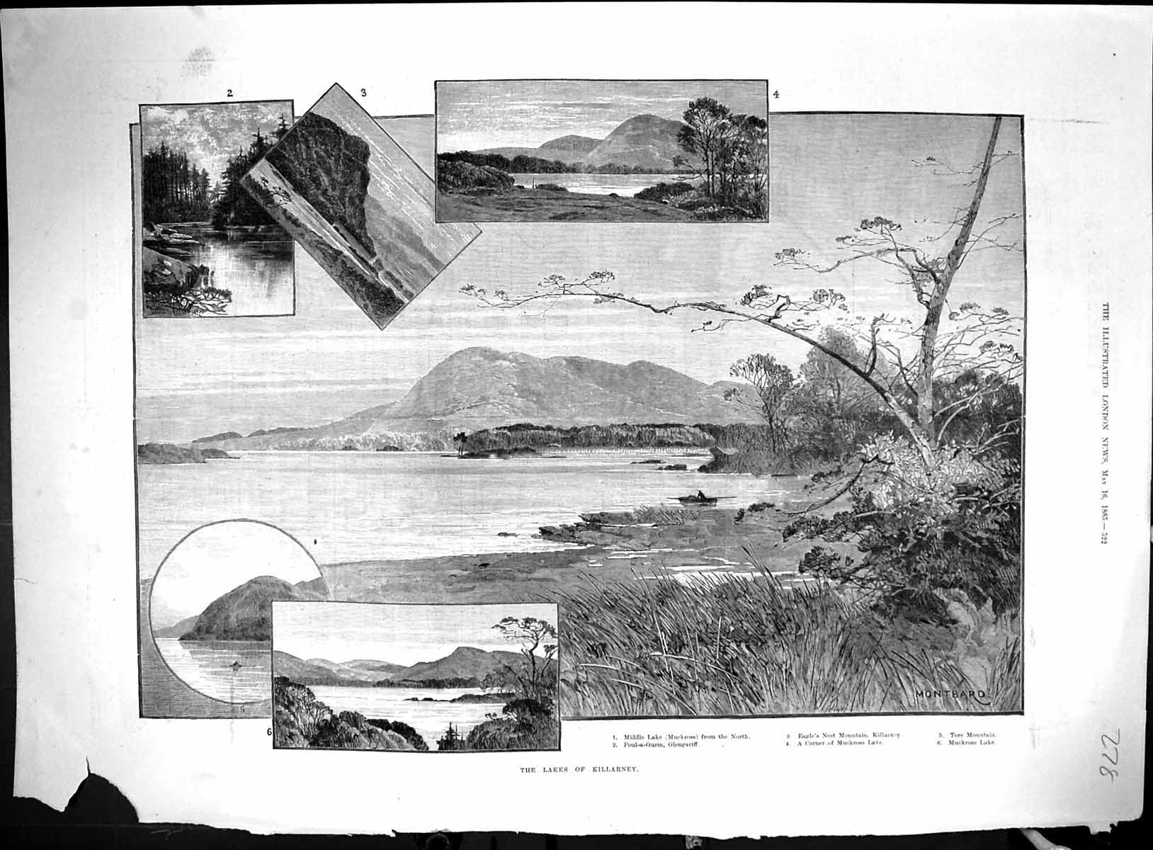 Old 1885 Lakes Killarney Muckross Glengariff Eagle'S Mountain Adverti 19th