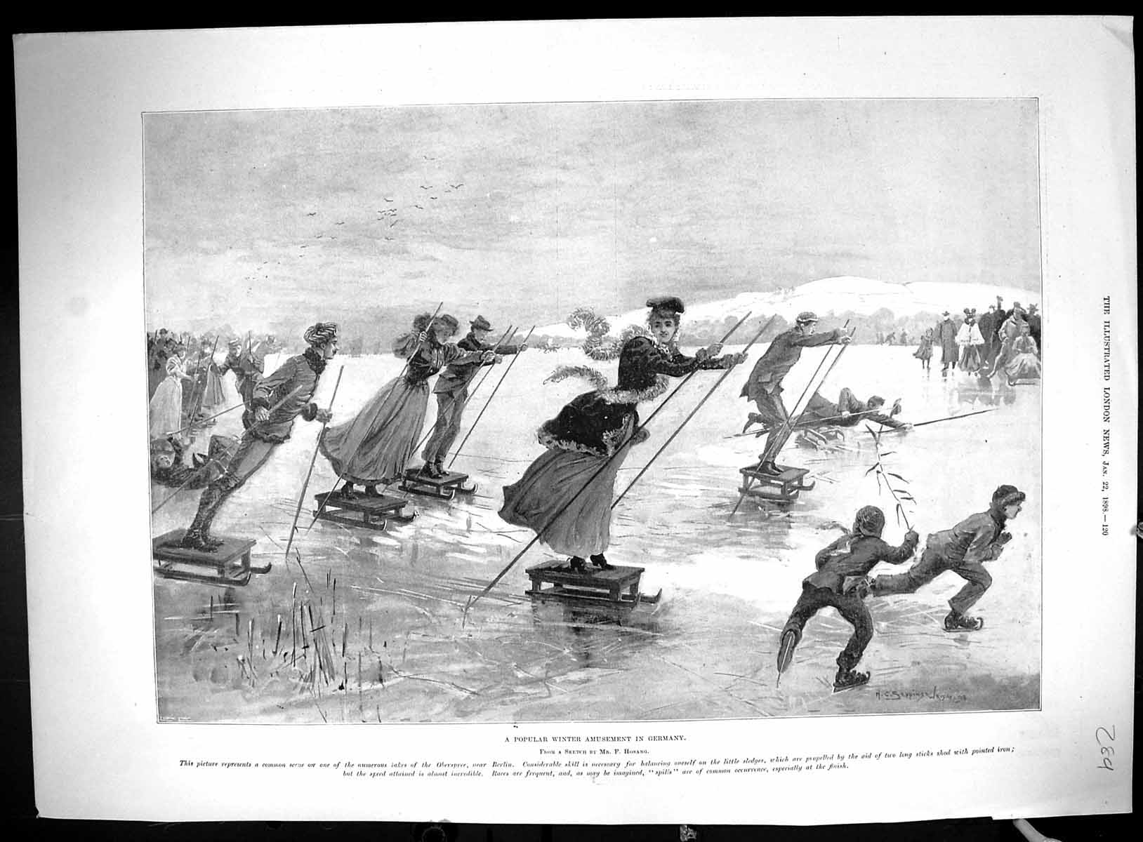 Old 1898 Winter Amusement Germany Ice Sledge Kensington Palace QueenVictorian