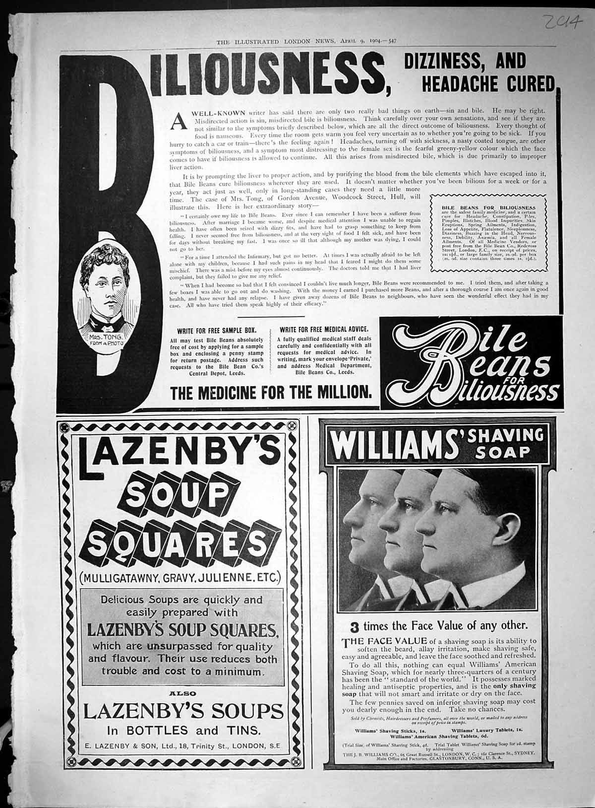 Old 1904 Advertisement Biliousnes Williams Soap Lazenby Hewetsons Smi 20th