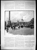 Old Print 1894 Trafalgar Square London Transport Ladies Men Church Scene 19th