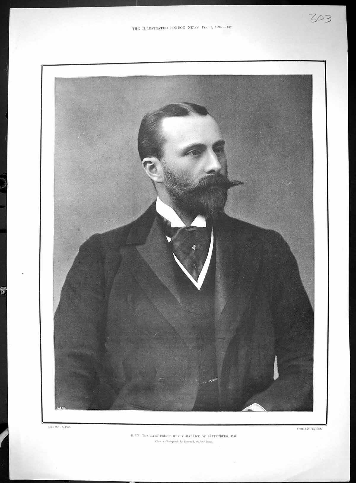 Old 1896 Portrait H.R.H. Prince Henry Maurice Battenberg Lord Leighto 19th