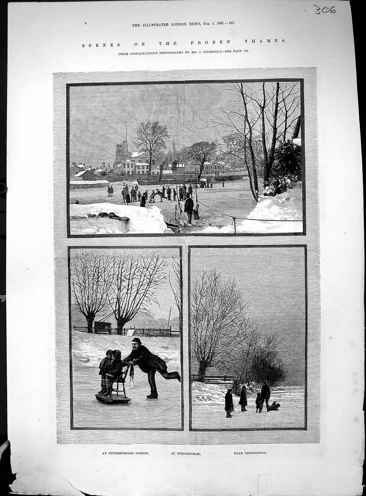 Old 1881 Frozen River Thames Twickenham Teddington Sketch Silent Memb 19th