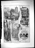 Old Print 1898 Smithfield Bartholomew Tower Cloth Fair Church Jerusalem 19th