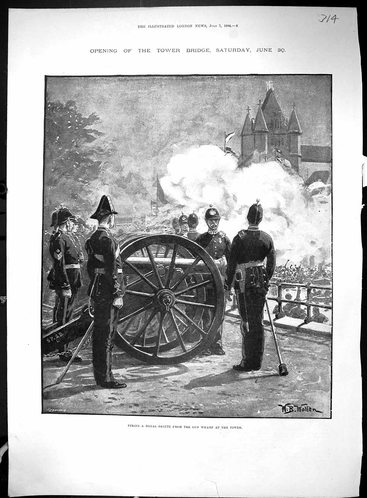 Old 1894 Opening Tower Bridge Firing Salute Gun Wharf Cambridge Bisho 19th