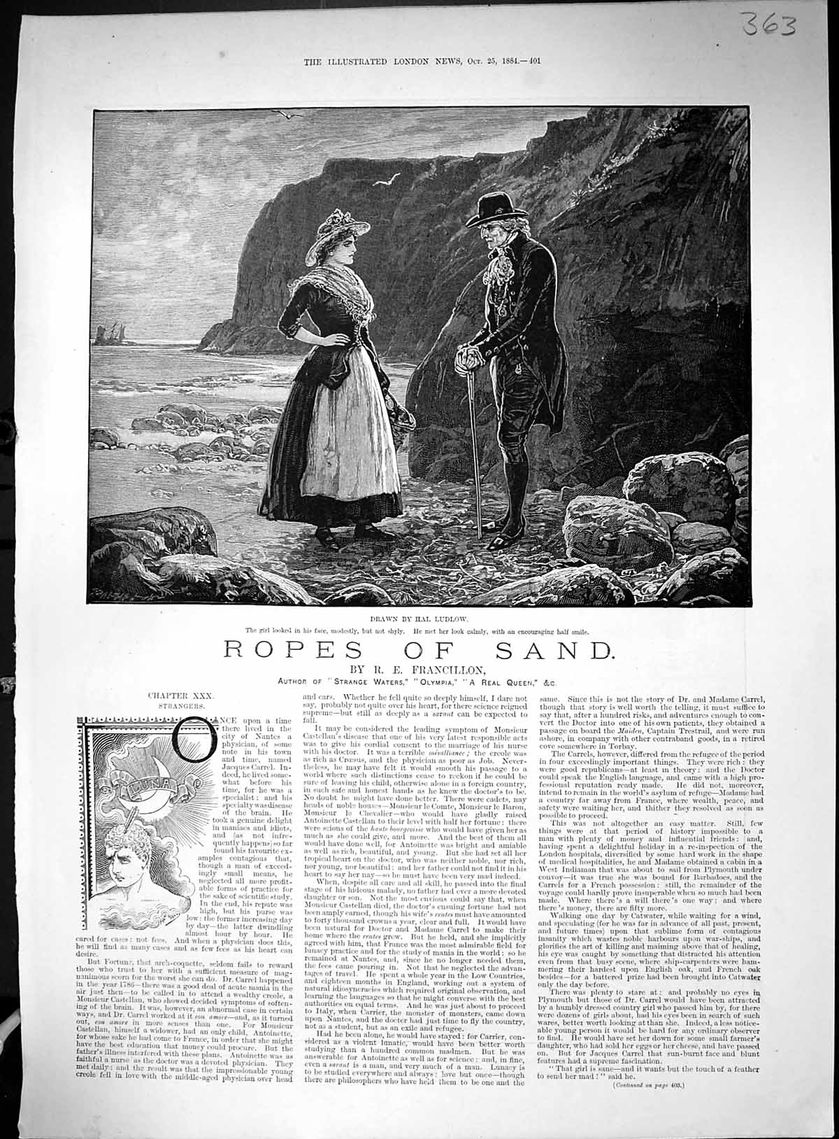 Old 1884 Ropes Sand Man Lady Beach Scene Silber Fleming Warehouse Lon 19th