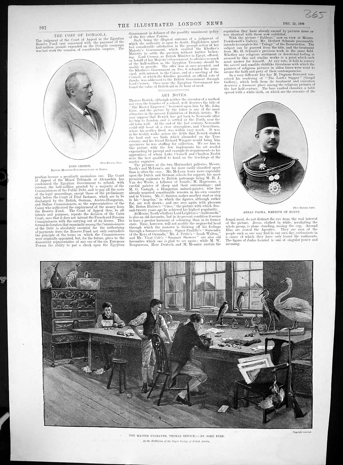 Old 1896 Lord Cromer Arbas Pasha Khedive Egypt Thomas Bewick Engraver 19th
