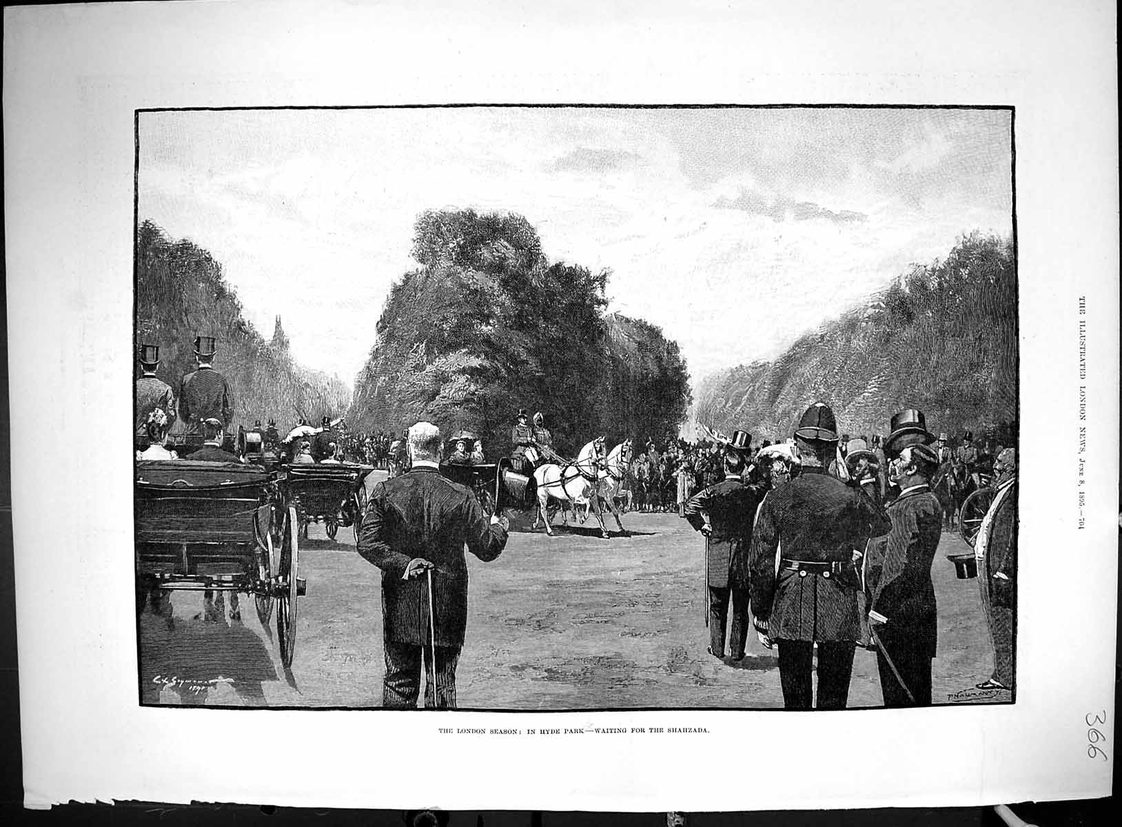 Old 1895 London Season Hyde Park Shahzada Launch Ship H.M.S. Terrible 19th