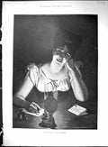 Old Print 1893 Women Reading Love Letter Lamp Light Piano Chappell Music 19th