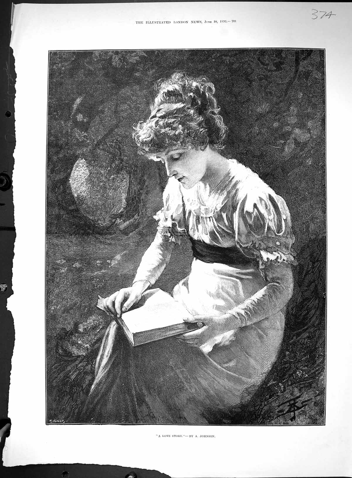 Old 1893 Woman Reading Love Story Johnson Etruscan Remains Pano Alpen 19th