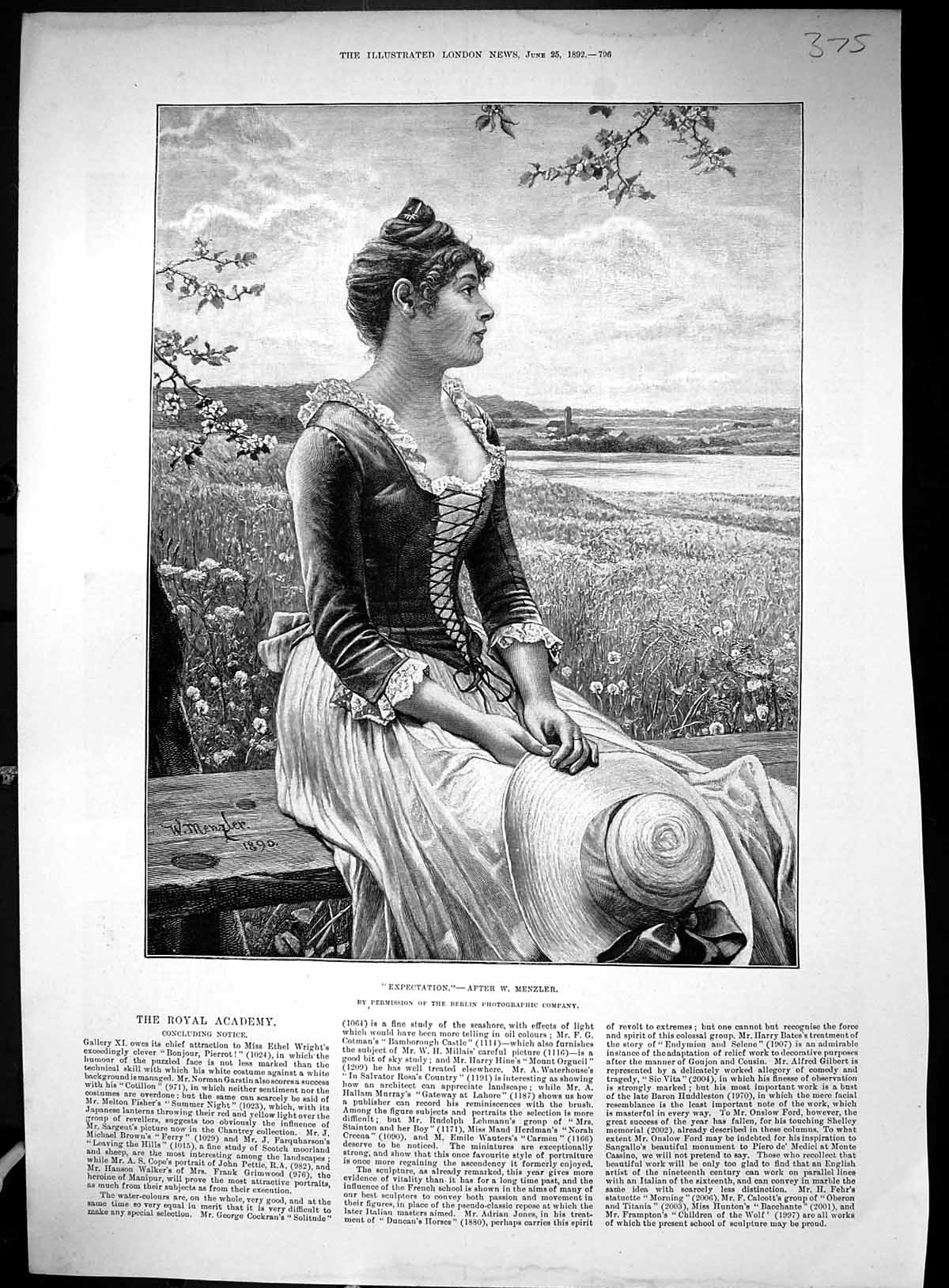 Old 1892 Beautifual Woman Expectation Menzler Common Field Vole BankVictorian