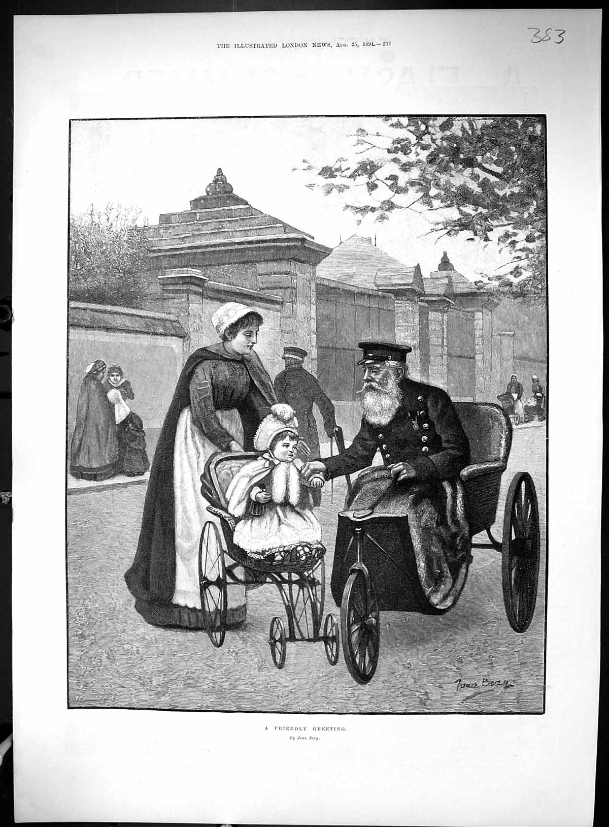 Old Print 1894 Friendly Greeting Man Child Wheelchair Papworth Talbot L 19th