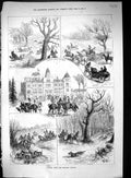 Antique Old Print 1882 Rufford Hounds Fox Hunting Thorsby House Horses Sport