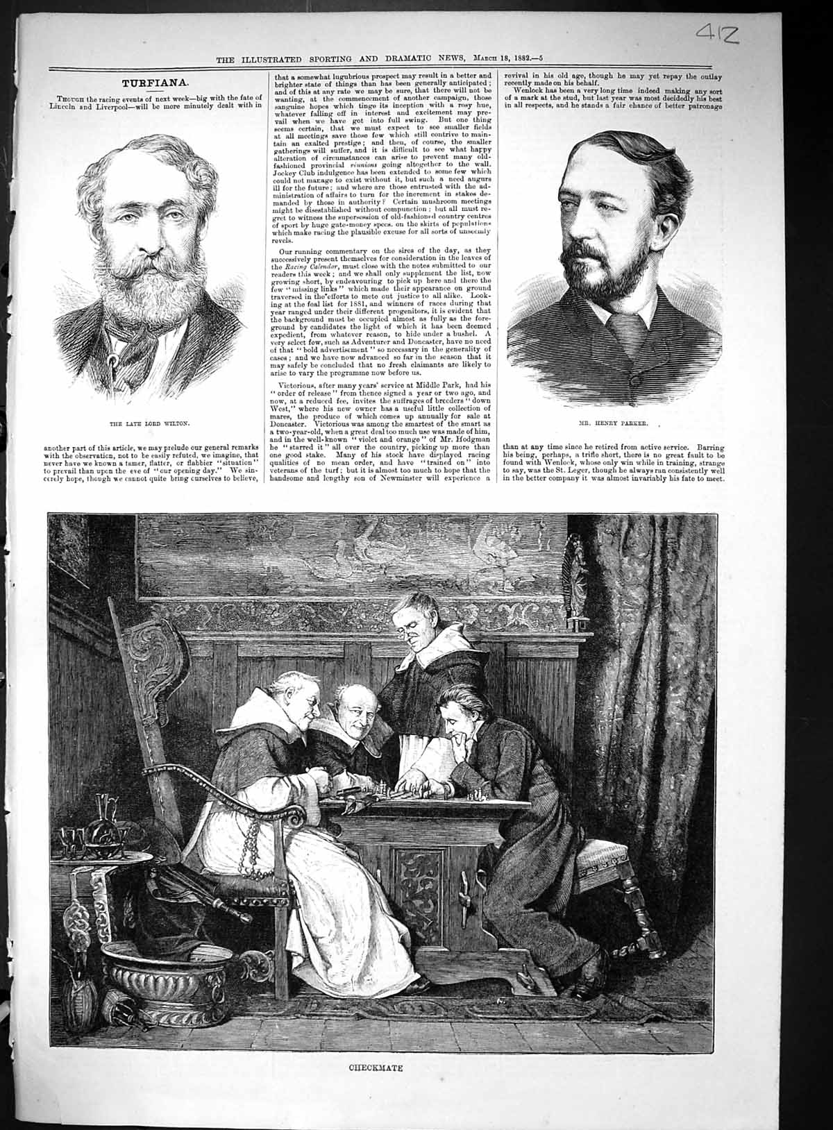 Old 1882 Checkmate Men Playing Chess Board Game Lord Wilton Henry Par Victorian