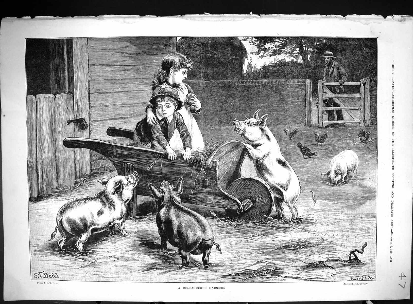 Old 1884 Beleaguered Garrison Children Wheelbarrow Farmyard Animals P Victorian