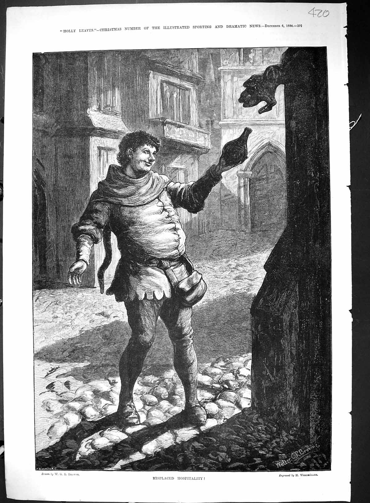 Old 1884 Misplaced Hospitality Browne Drunk Man Street Scene Sculptur Victorian