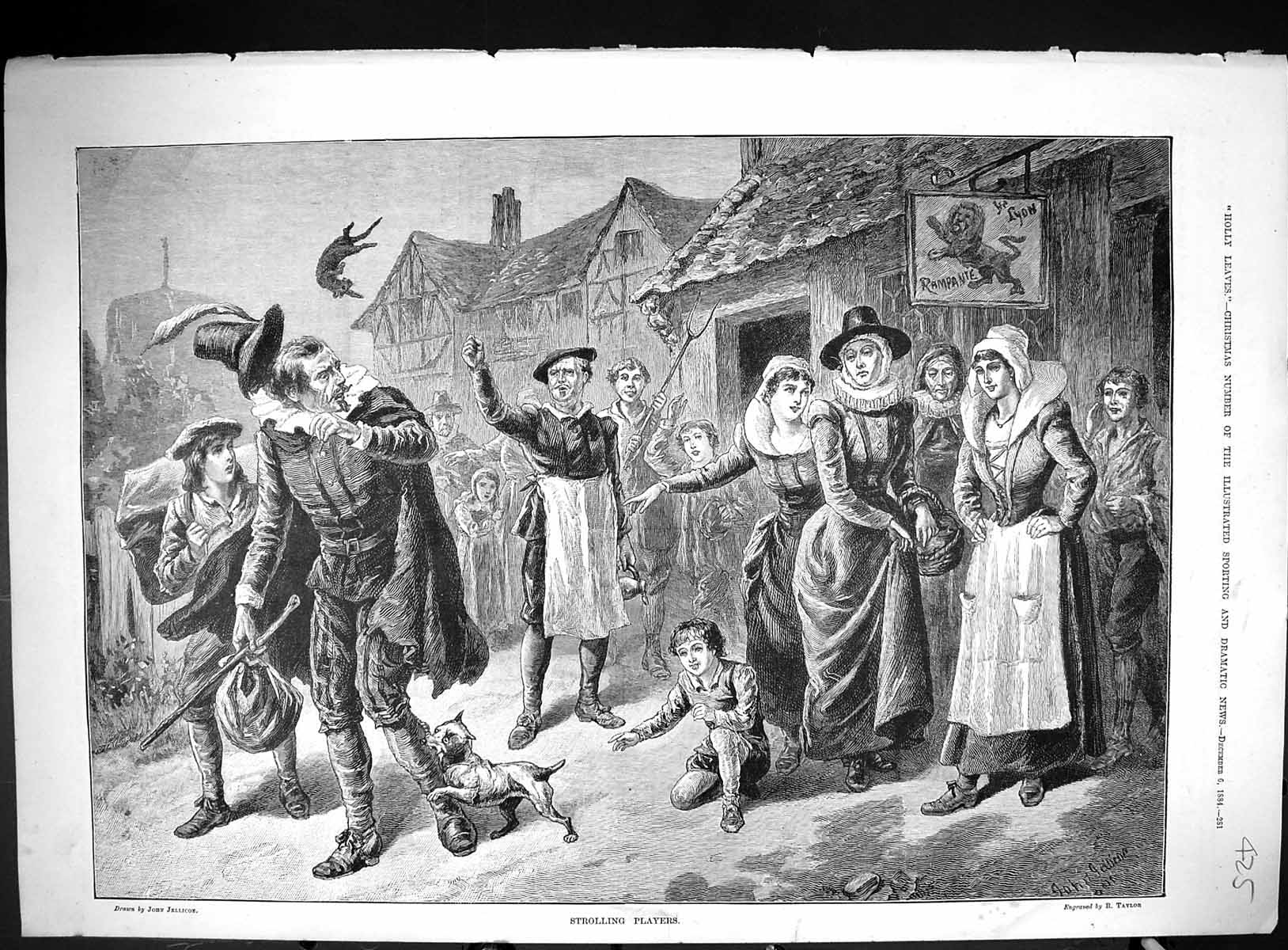 Old 1884 Strolling Players People Attacking Men Rampante Lion Public Victorian