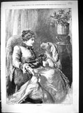 Antique Old Print 1884 Portrait Beautiful Woman Sitting Chair Pet Dogs Moore