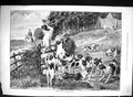 Antique Old Print Hunting Dogs Sport Men Running Horse Trees Countryside 1889