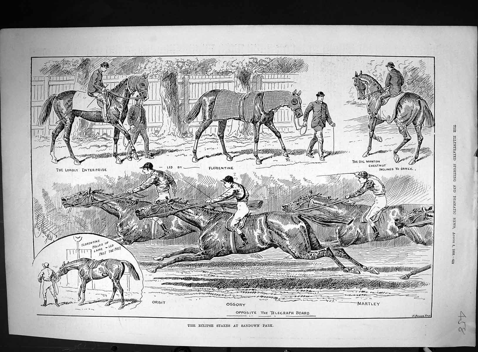 Old 1888 Eclipse Stakes Sandown Park Horse Racing Ossory Martley Orbi Victorian