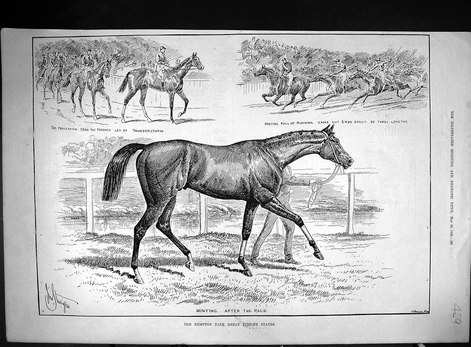 Old 1888 Kempton Park Great Jubilee Stakes Horses Sport Thunderstorm Victorian