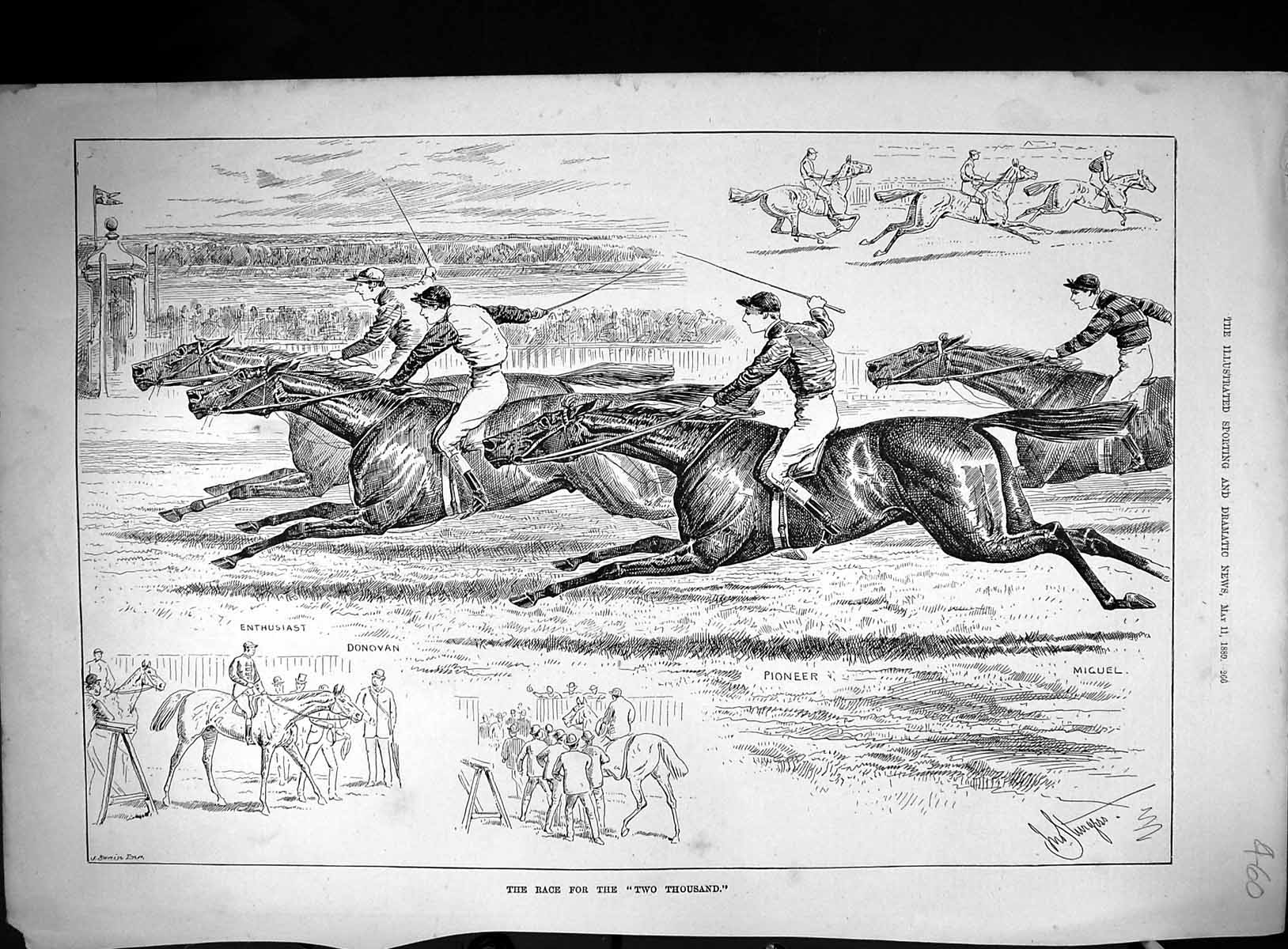 Old Print 1889 Two Thousand Horse Racing Sport Enthusiast Donovan Pioneer 19th