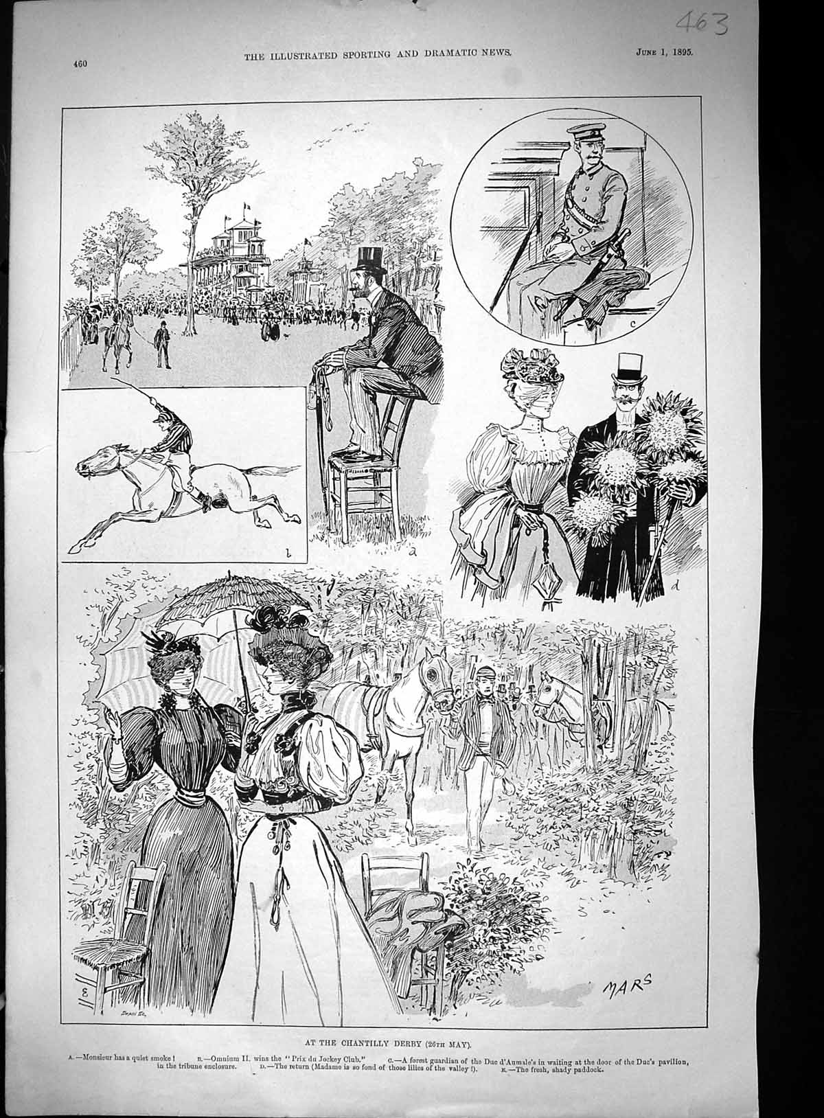 Antique Old Print 1895 Chantilly Derby Horse Racing Sport Prix Du Jockey Club