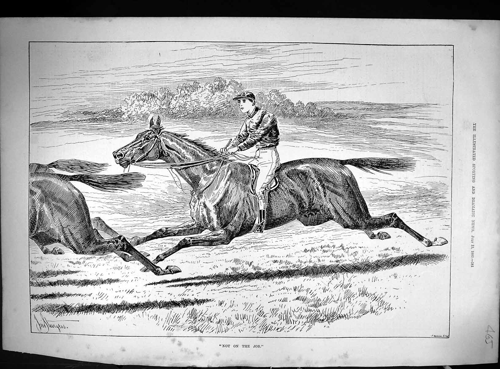 Original Old Antique Print Jockey Horse Racing Sport Race Swain 1889 Victorian